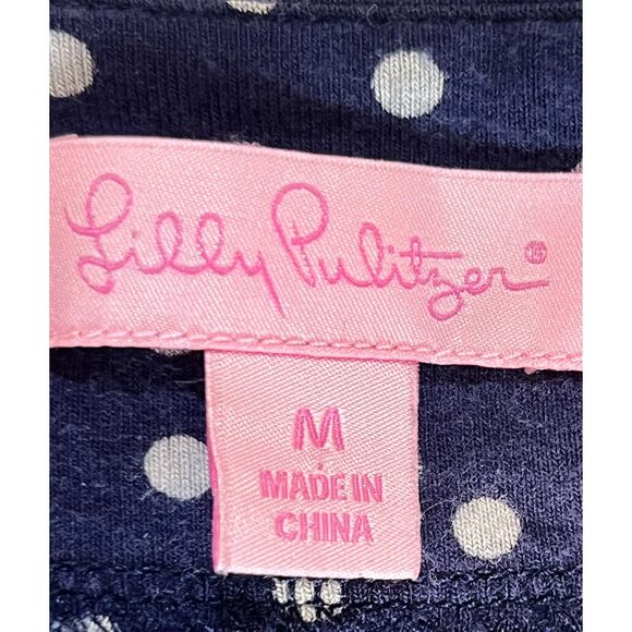 Lilly Pulitzer Navy White Polka Dot Wrap Dress Belted Medium Knee Length Modest - Picture 5 of 9